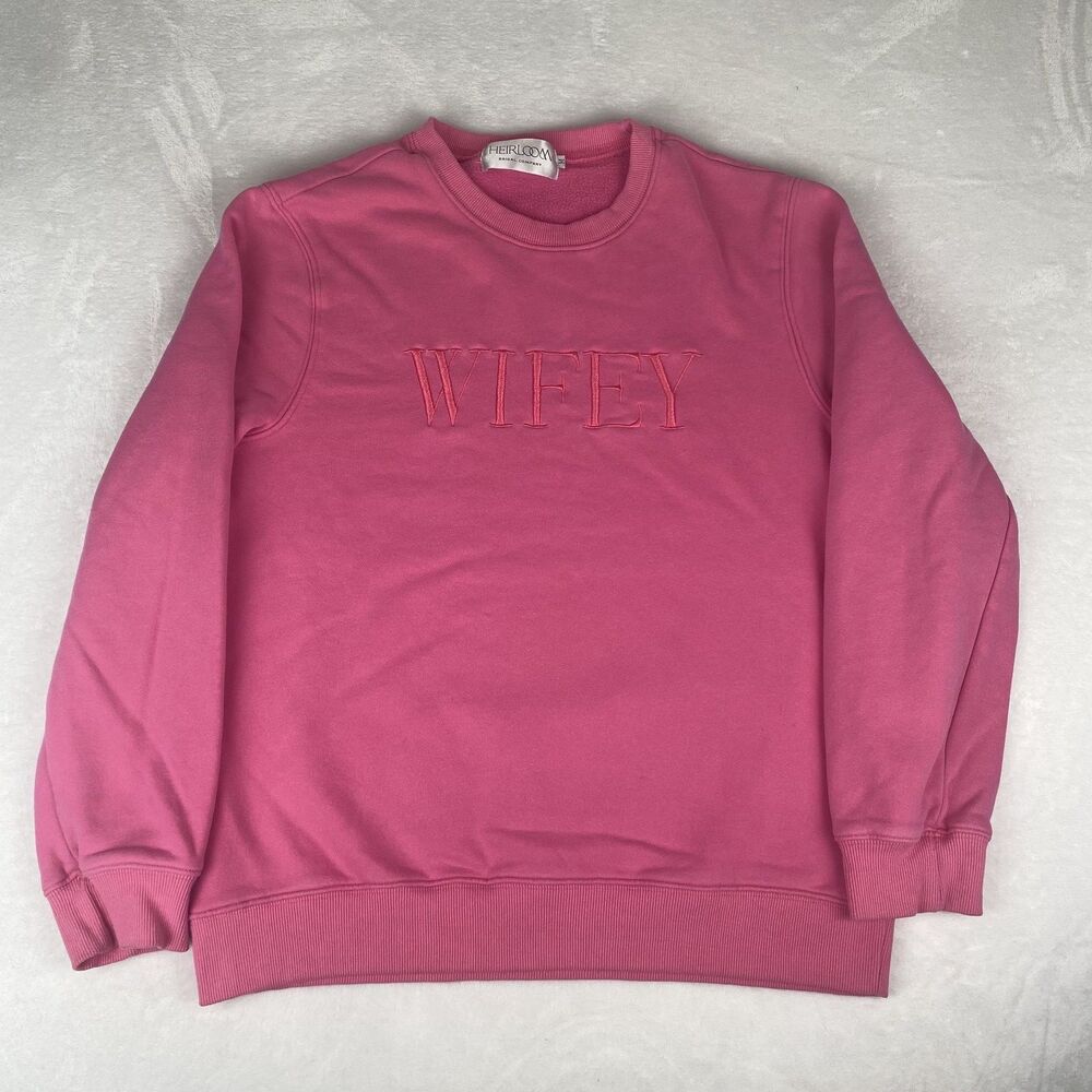 Heirloom Wifey Bride Sweater Womens Medium Pink Sweatshirt Crewneck Pullover